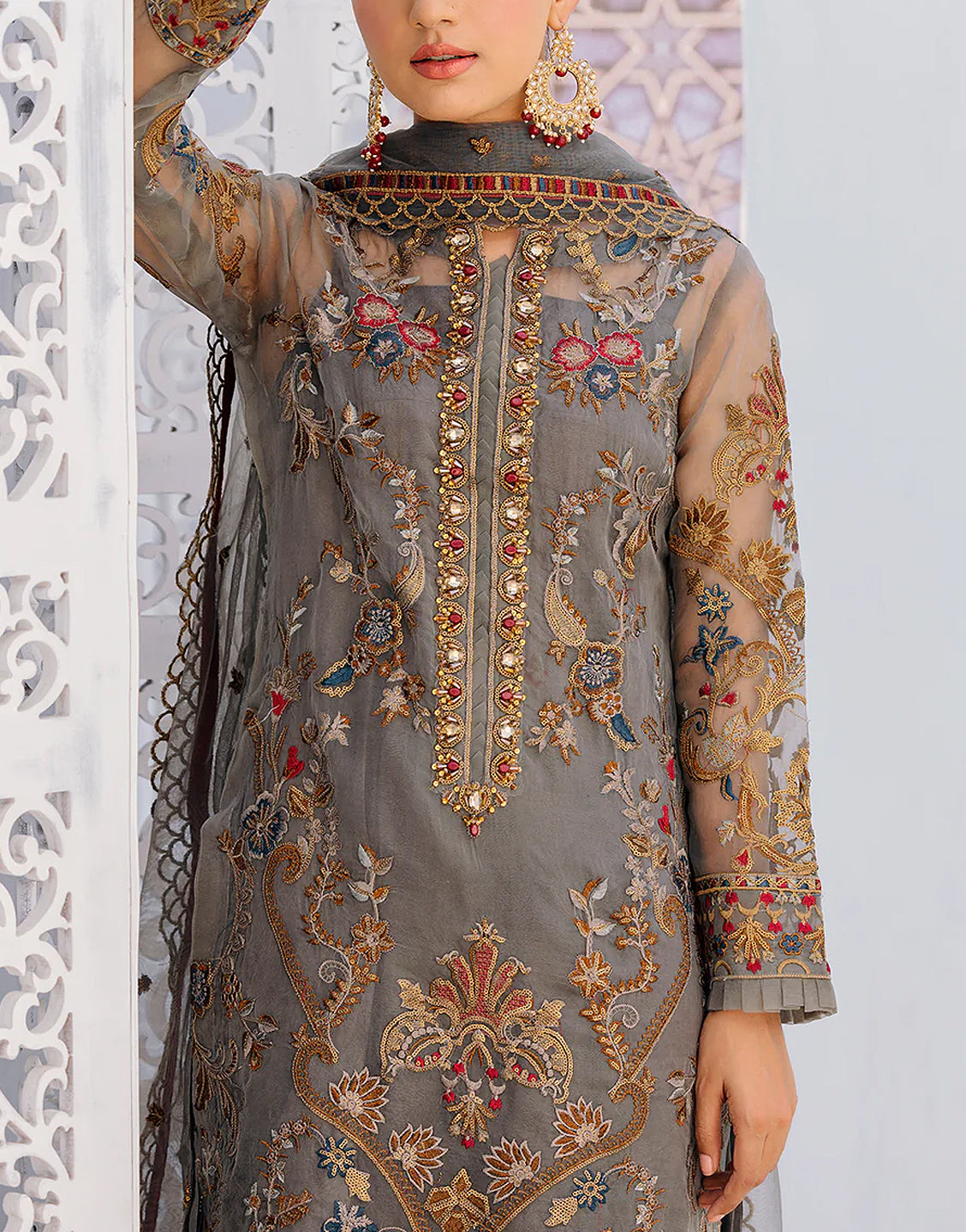 Handwork Embroidered Organza Party Wear Dress with Embroidered Net Dupatta