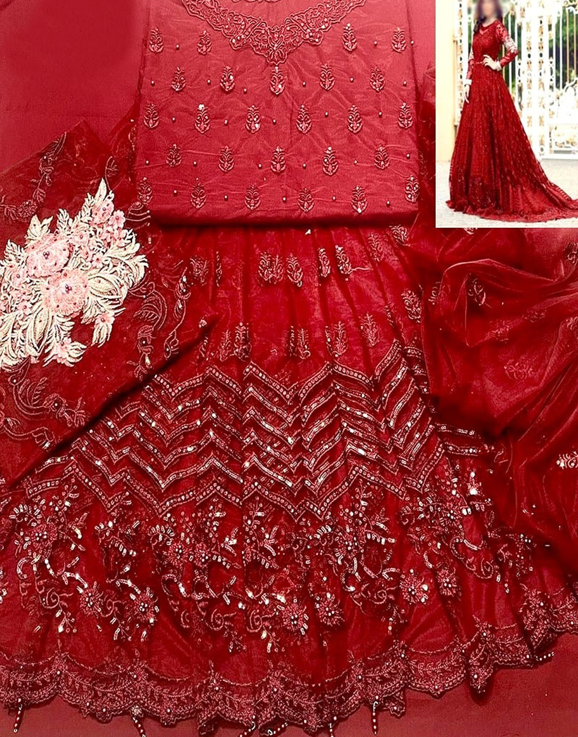 Handwork Heavy Embroidered Net Bridal Maxi Dress