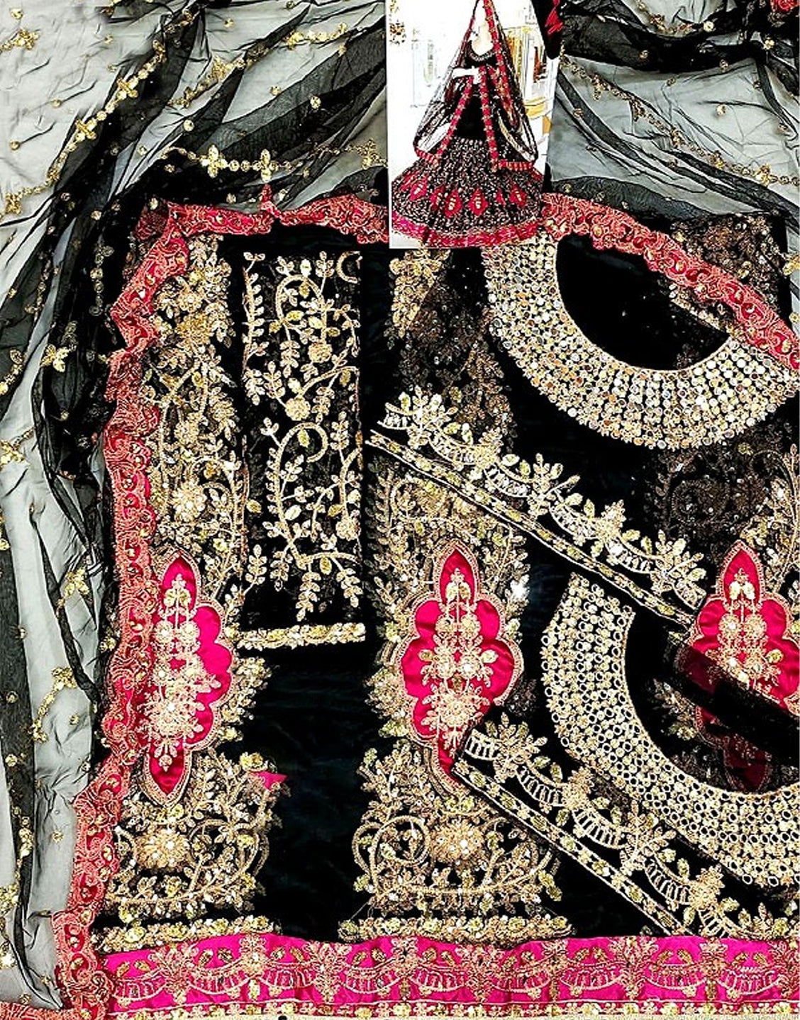 Luxury Mirror & Handwork Embroidered Net Bridal Maxi Dress - Out of Stock
