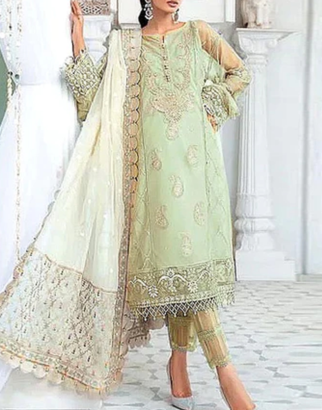 Heavy Embroidered Organza Party Wear Dress 