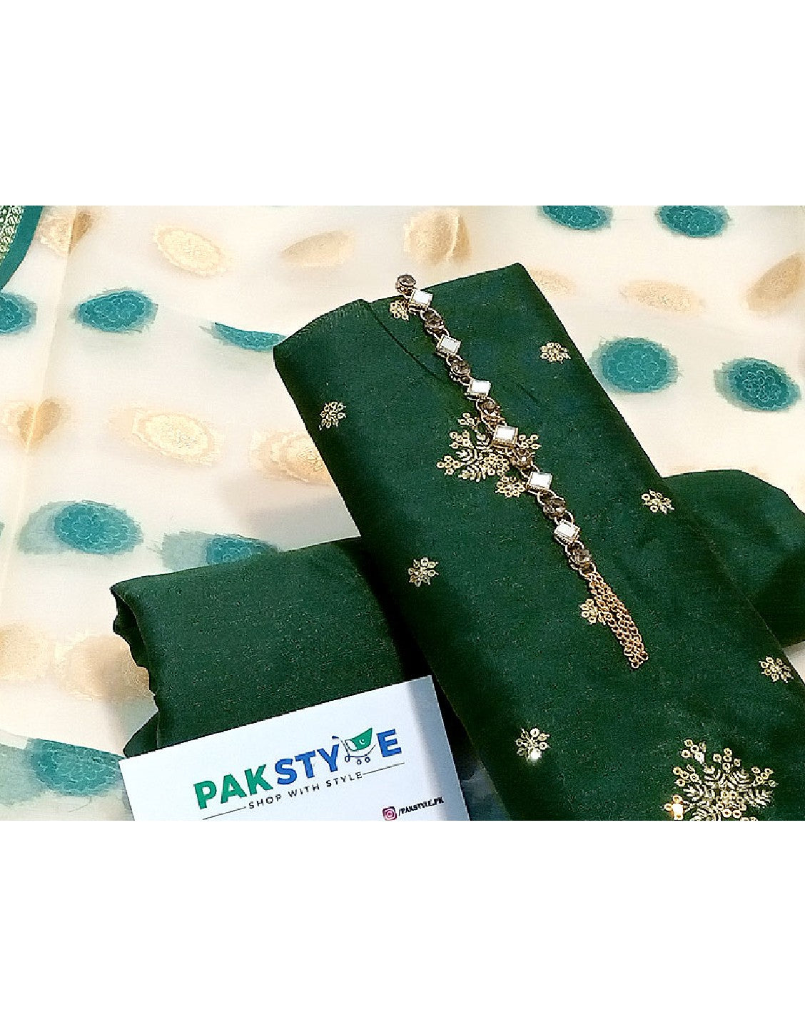 Banarsi Style Embroidered Raw Silk Dress with Organza Jacquard Dupatta
