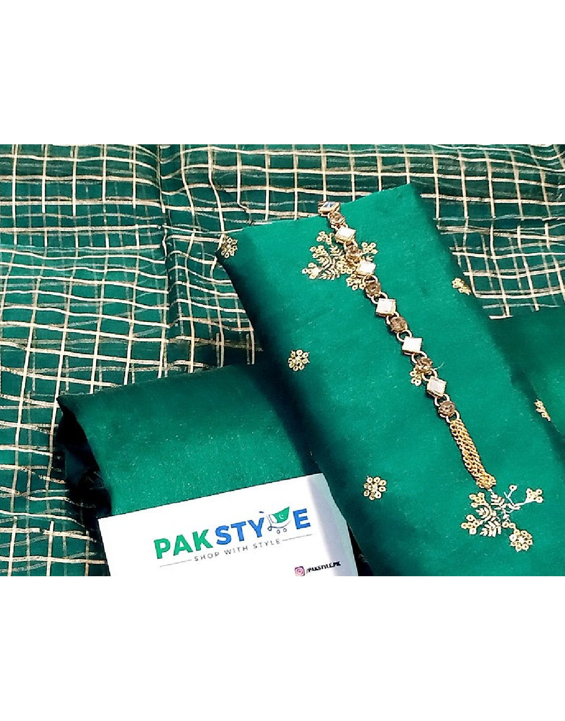 Banarsi Style Embroidered Raw Silk Dress with Organza Check Design Dupatta