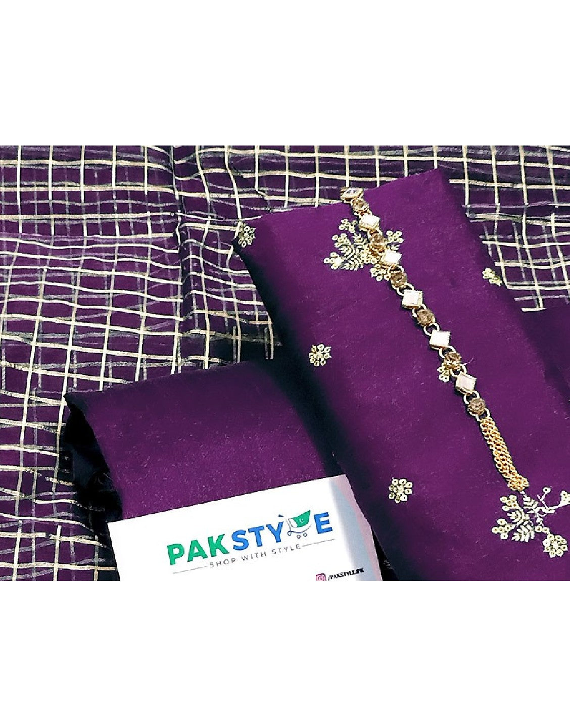 Banarsi Style Embroidered Raw Silk Dress with Organza Check Design Dupatta