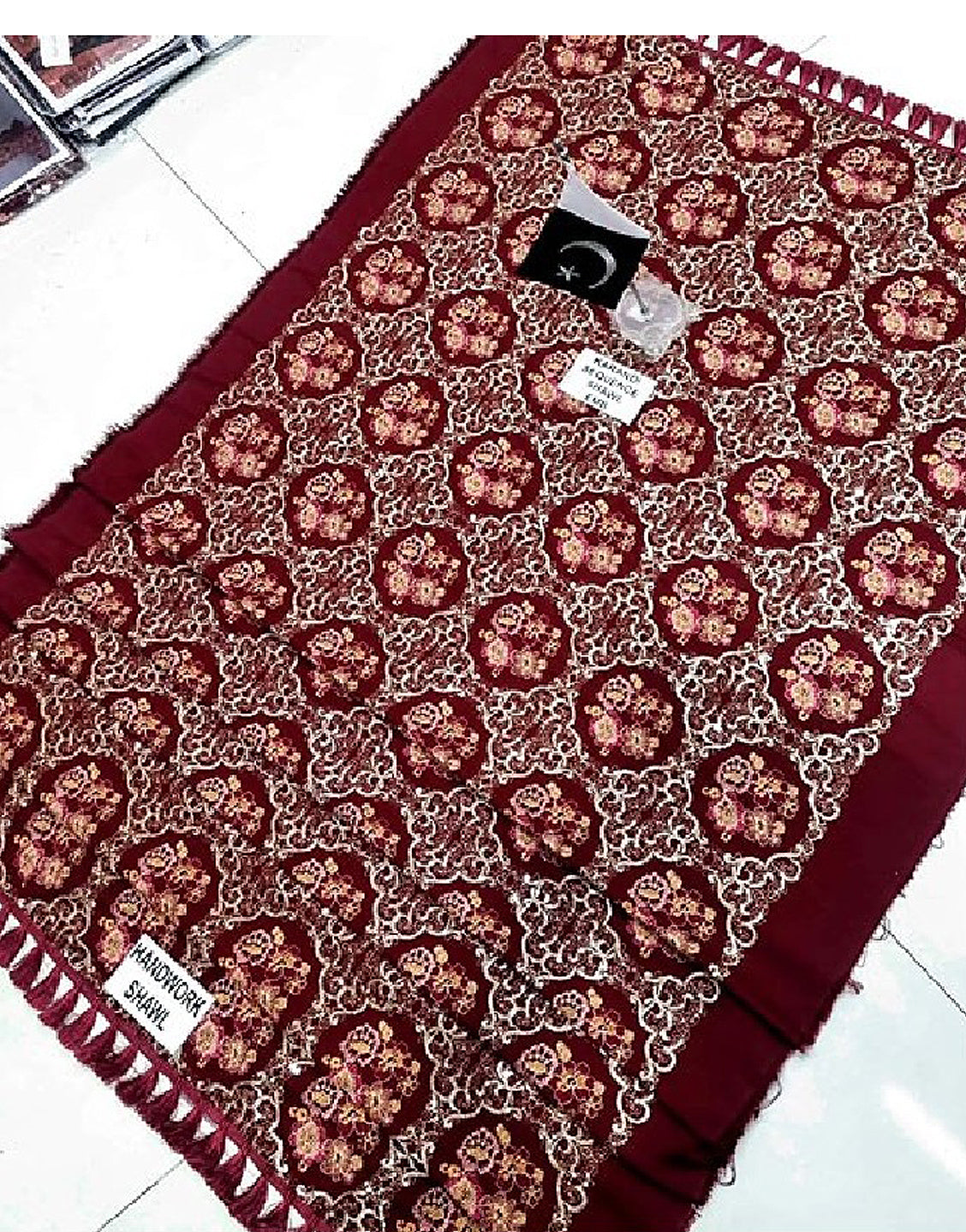 Heavy Embroidered Karandi Maroon Women's Winter Shawl