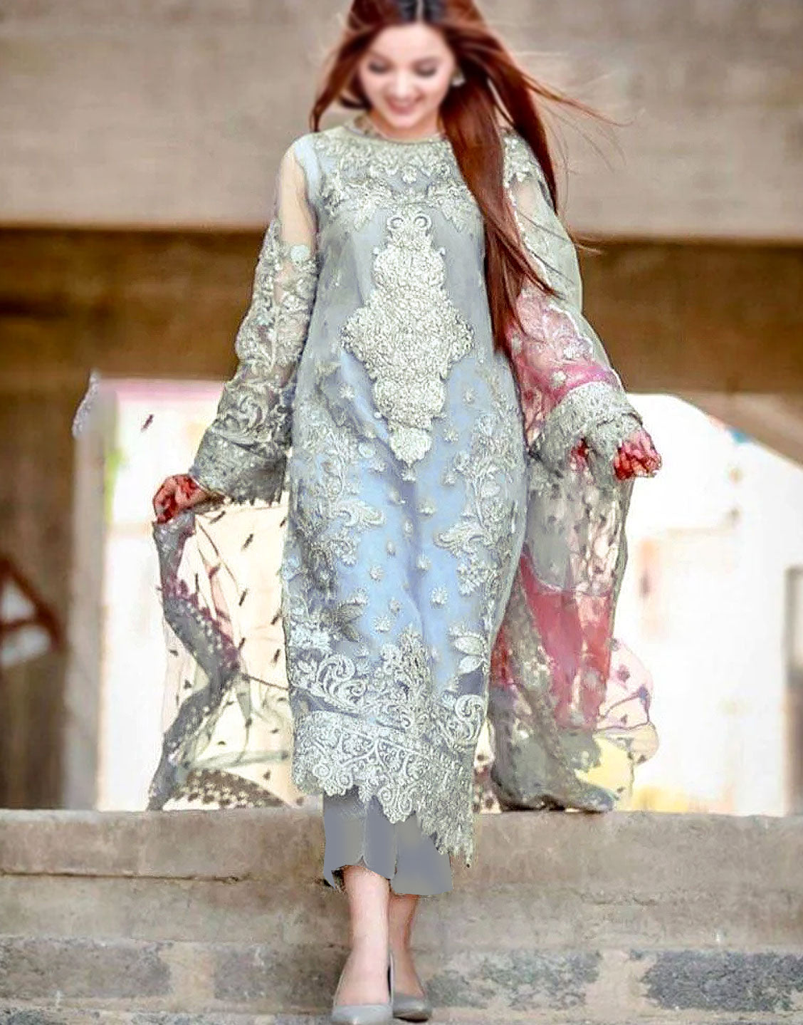 Heavy Embroidered with Handwork Organza Wedding Dress
