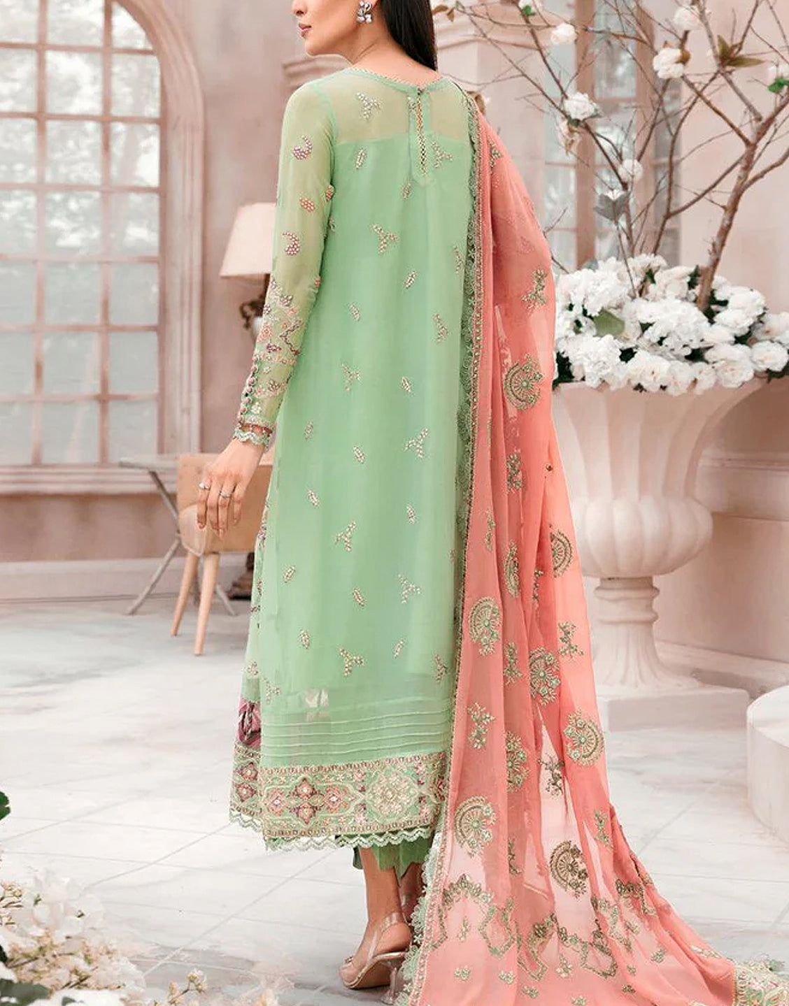 Handwork Heavy Embroidered Chiffon Wedding Dress