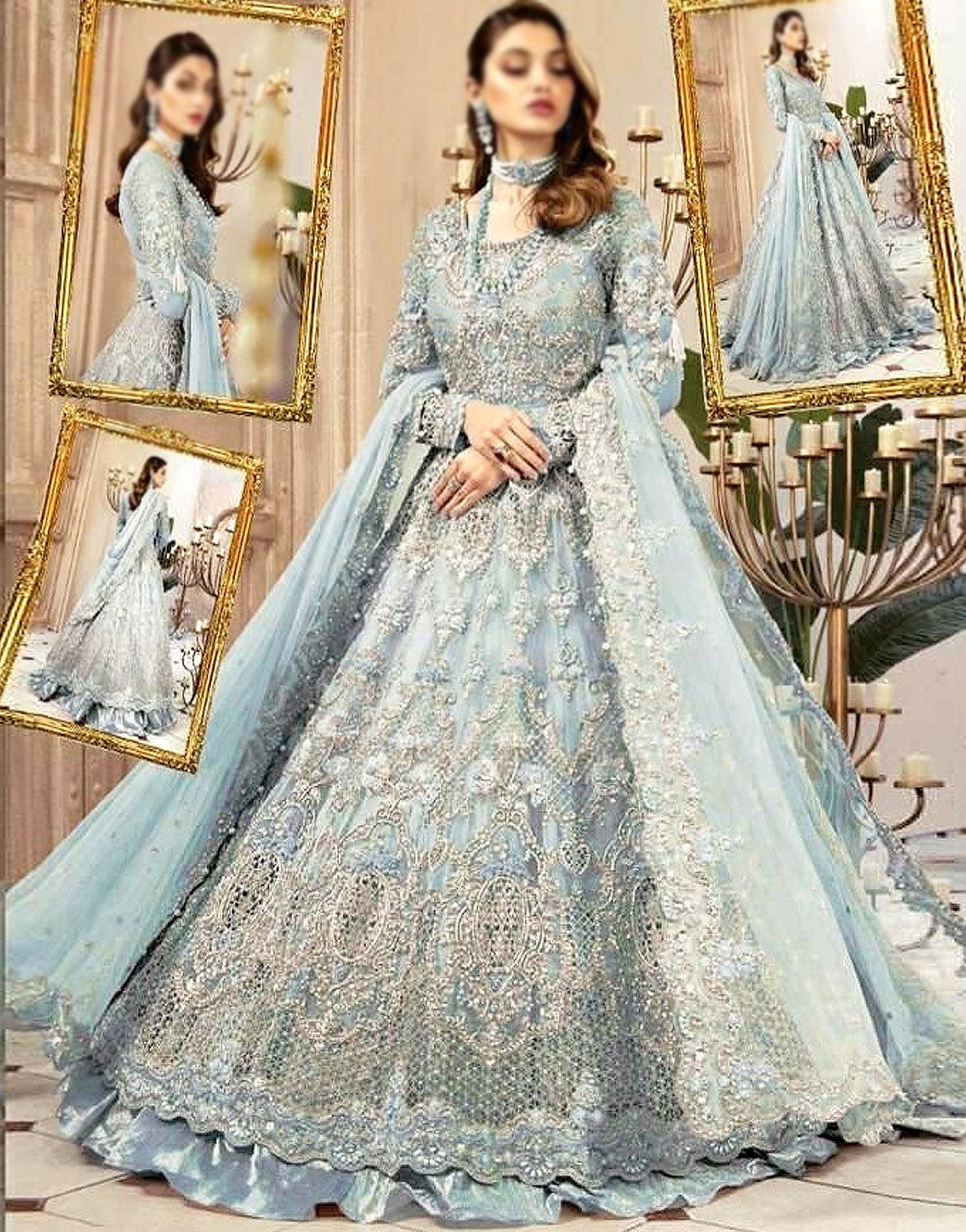 Luxurious 3D Handwork & Embroidered Net Bridal Maxi Dress
