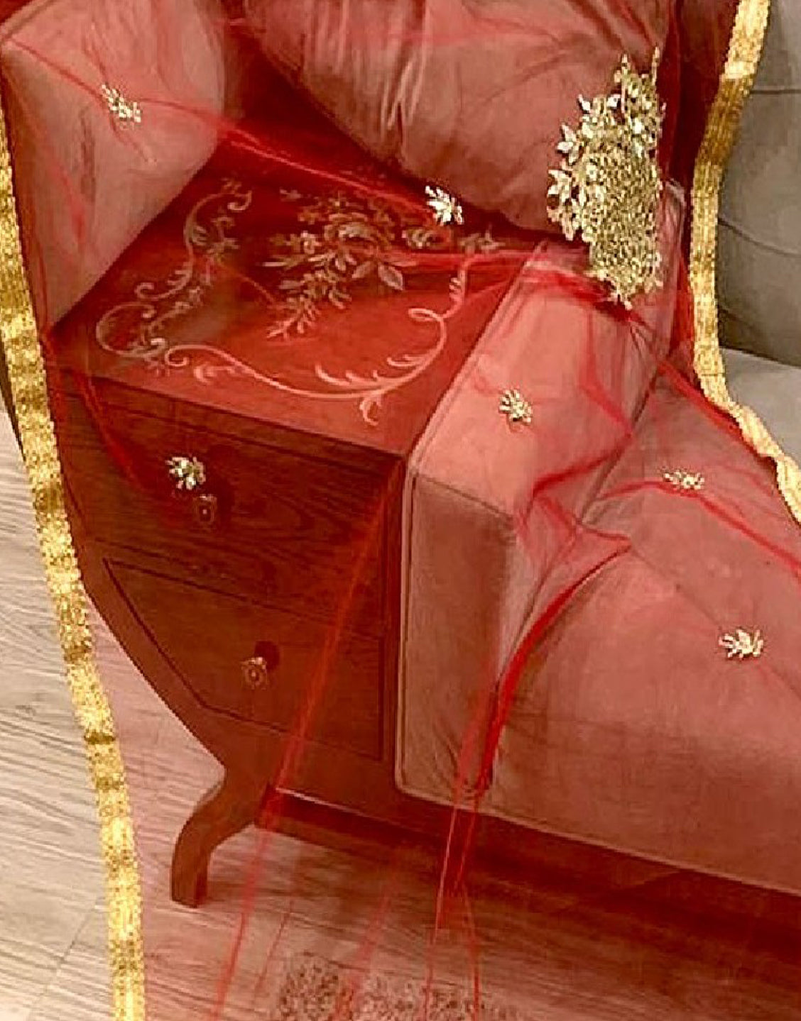 Fancy Chiffon Party Wear Dress with Mirror Work Net Dupatta