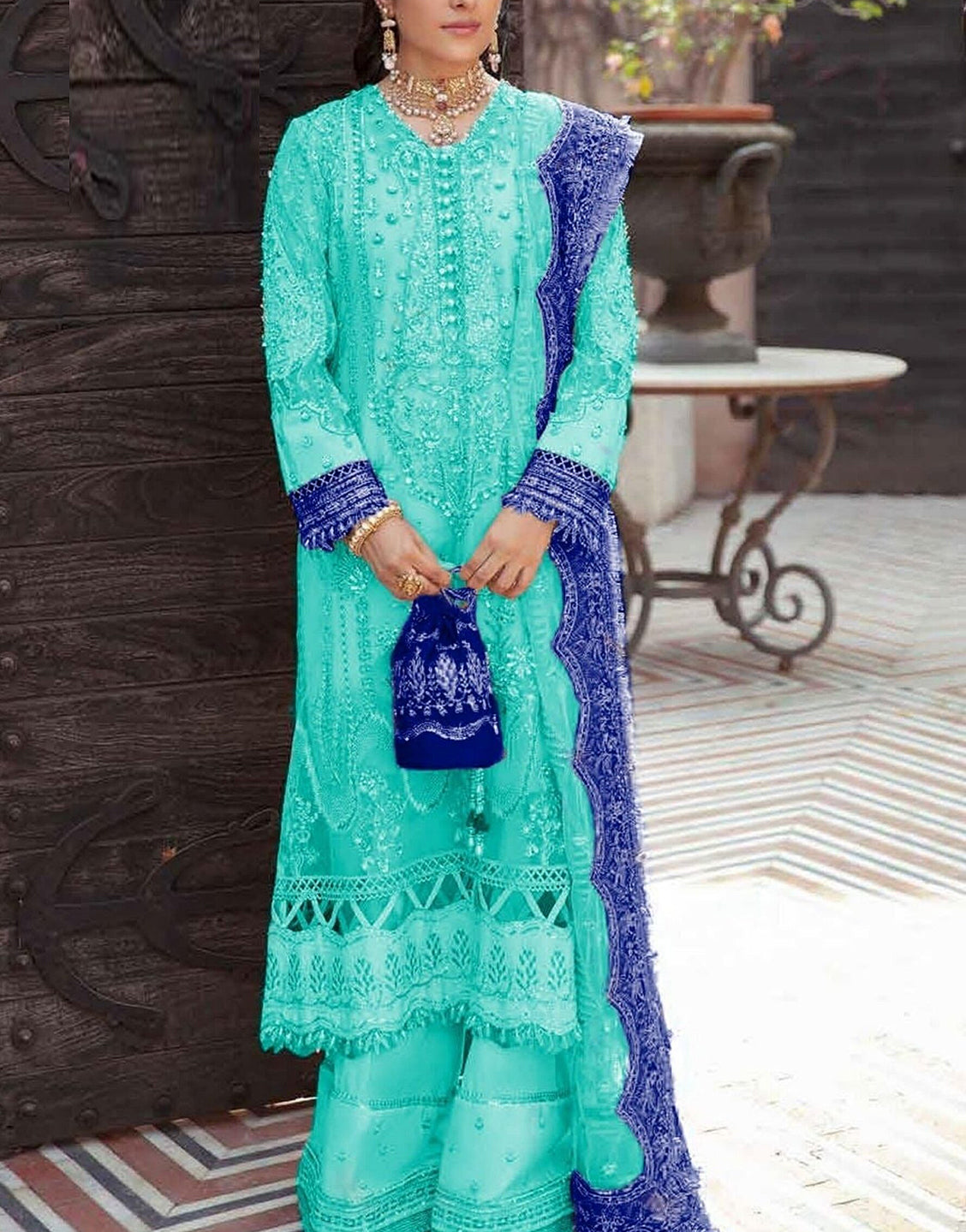Heavy Embroidered Organza Party Wear Dress 2022