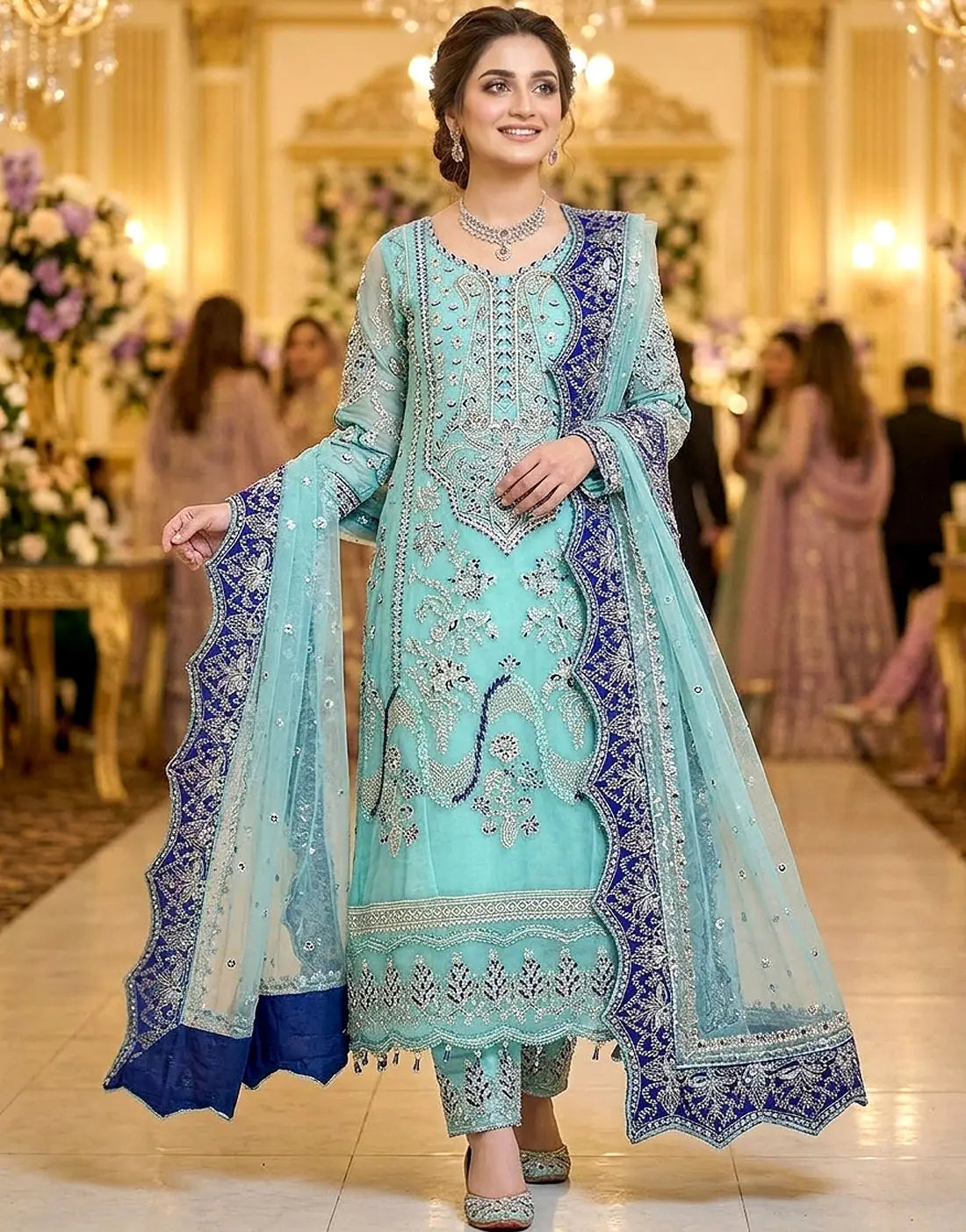 Heavy Embroidered Organza Party Wear Dress Design - Best for Wedding Events