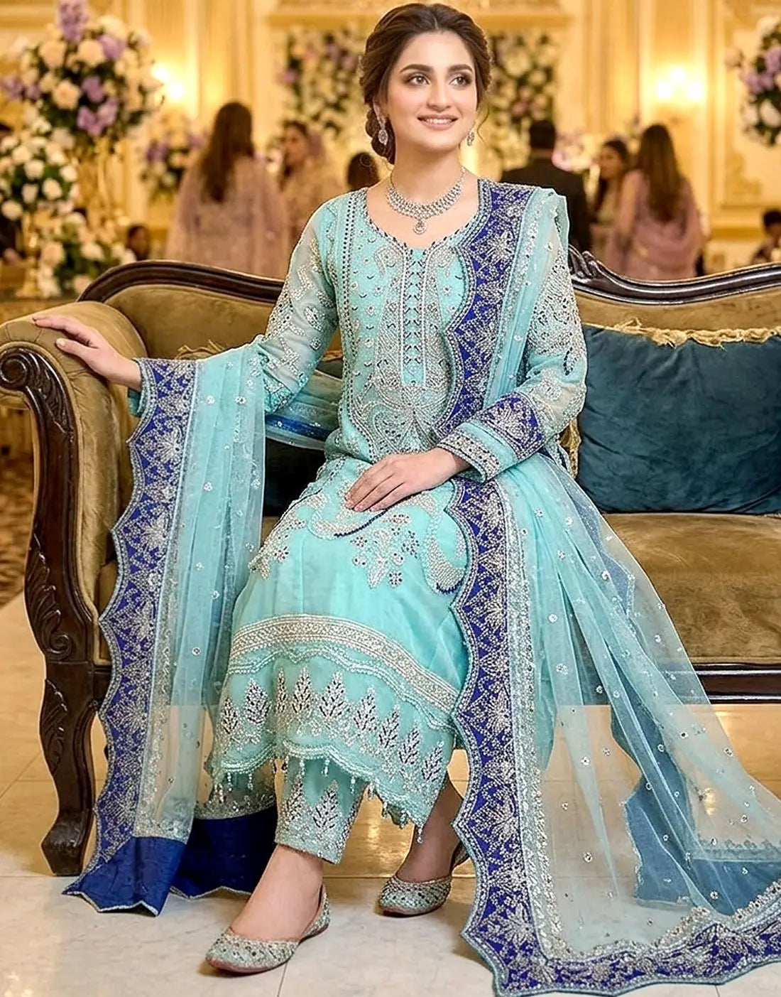 Heavy Embroidered Organza Party Wear Dress Design - Best for Wedding Events