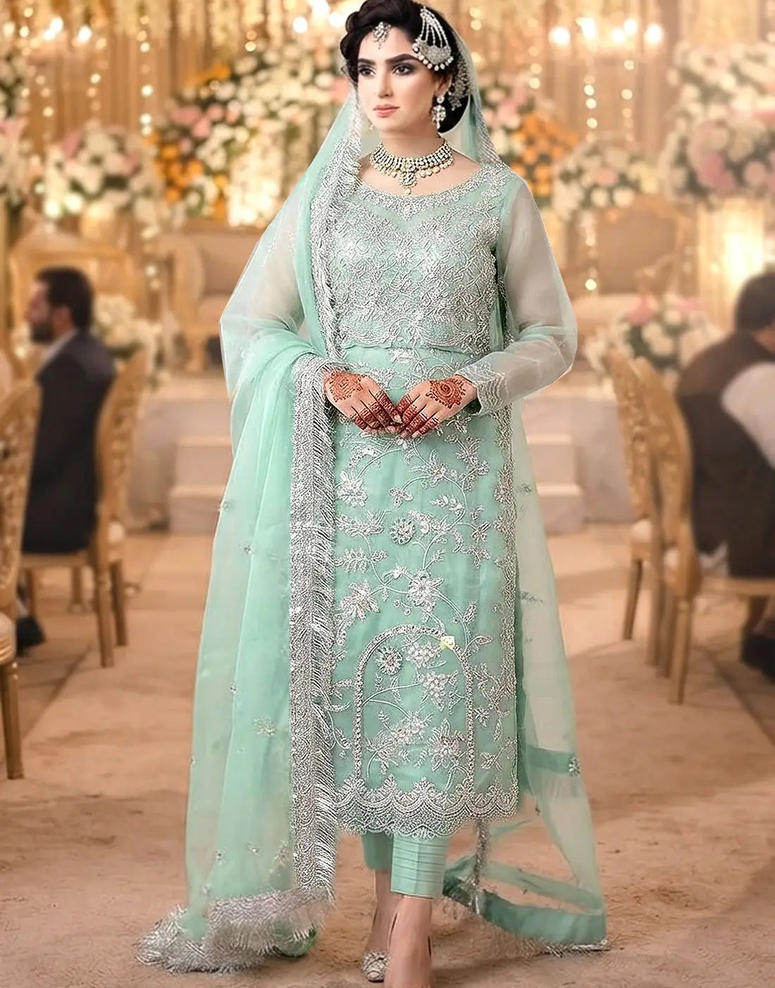 3D & Handwork Heavy Embroidered Organza Wedding Dress