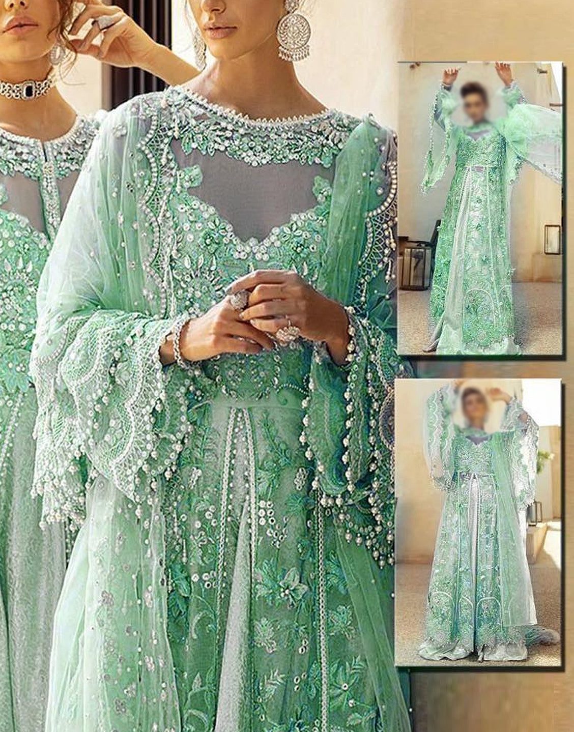 3D & Handwork Heavy Embroidered Organza Wedding Dress