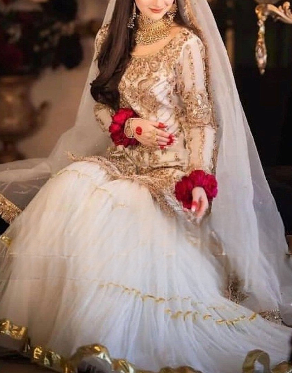 Luxury Mirror & Handwork Heavy Embroidered Organza Bridal Dress