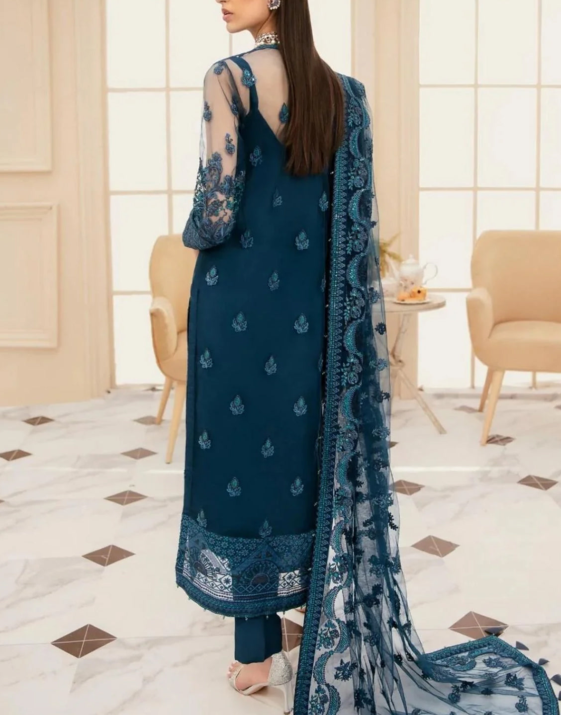 Heavy Embroidered Formal Net Wedding Dress - Out of Stock