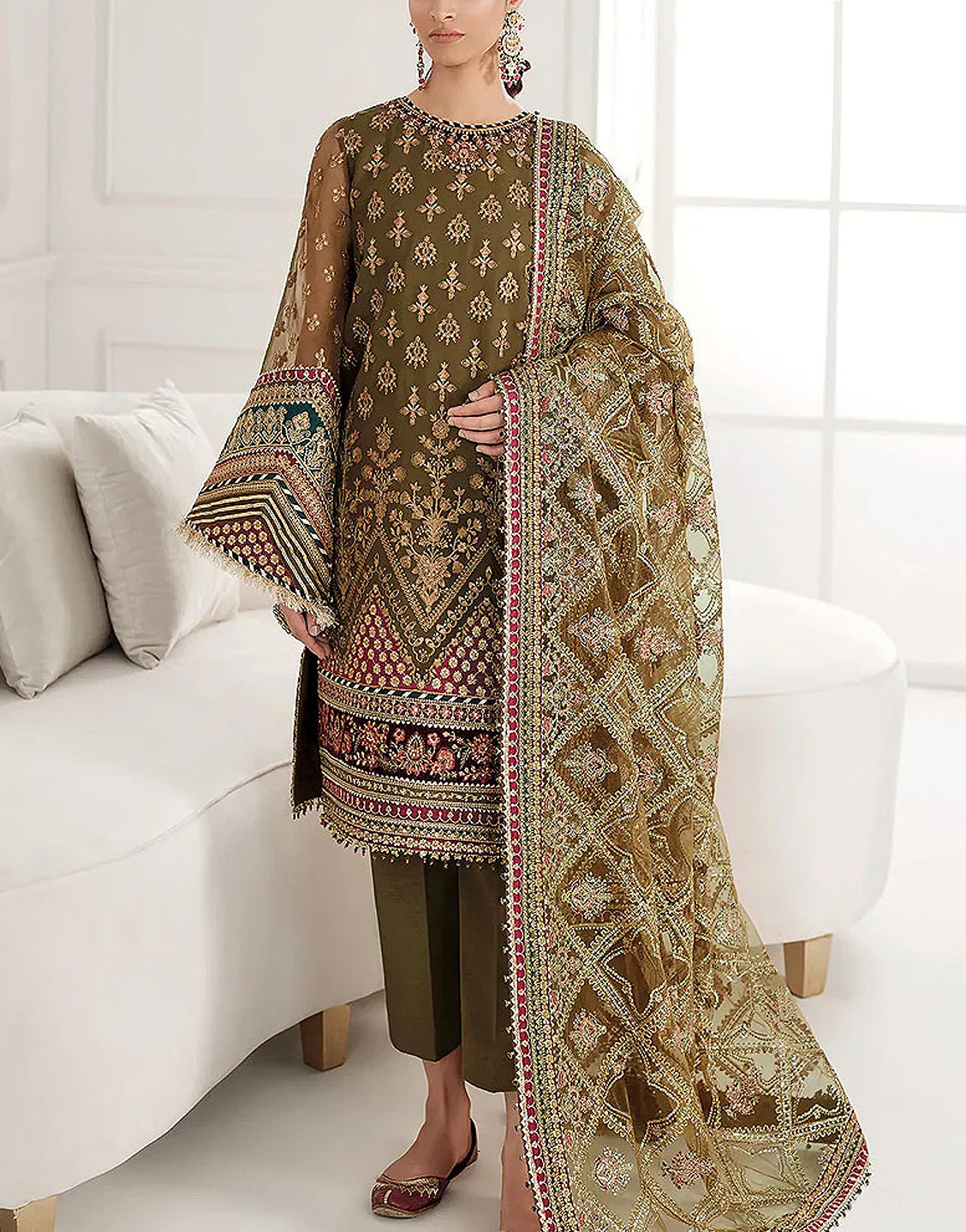 Heavy Embroidered Chiffon Wedding Dress 