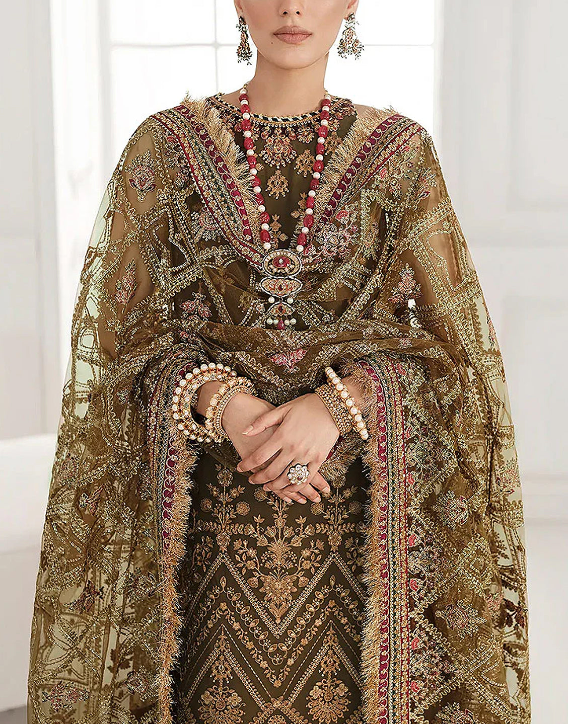 Heavy Embroidered Chiffon Wedding Dress - Out of Stock