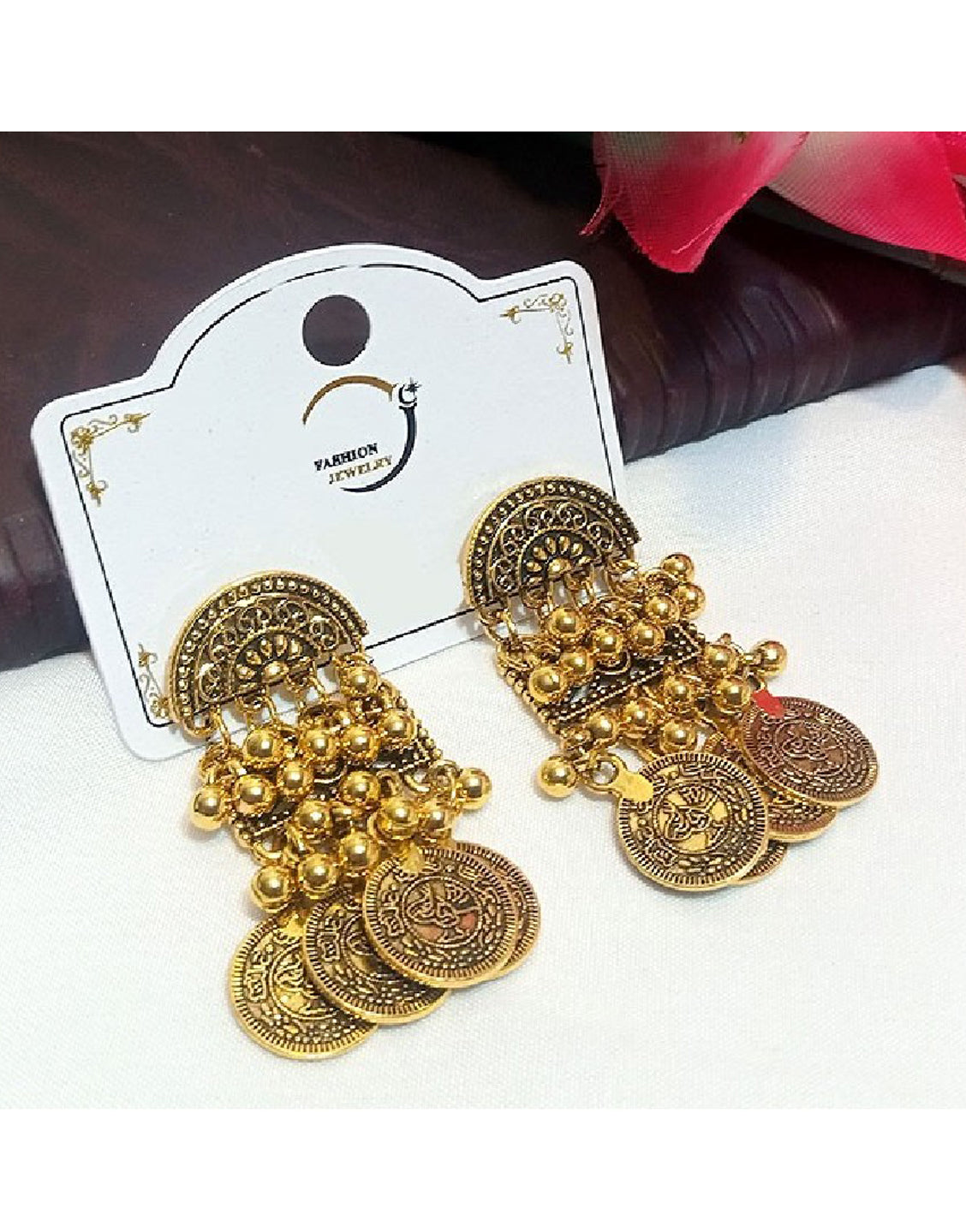 Antique Golden Coins Shape Fashion Earrings
