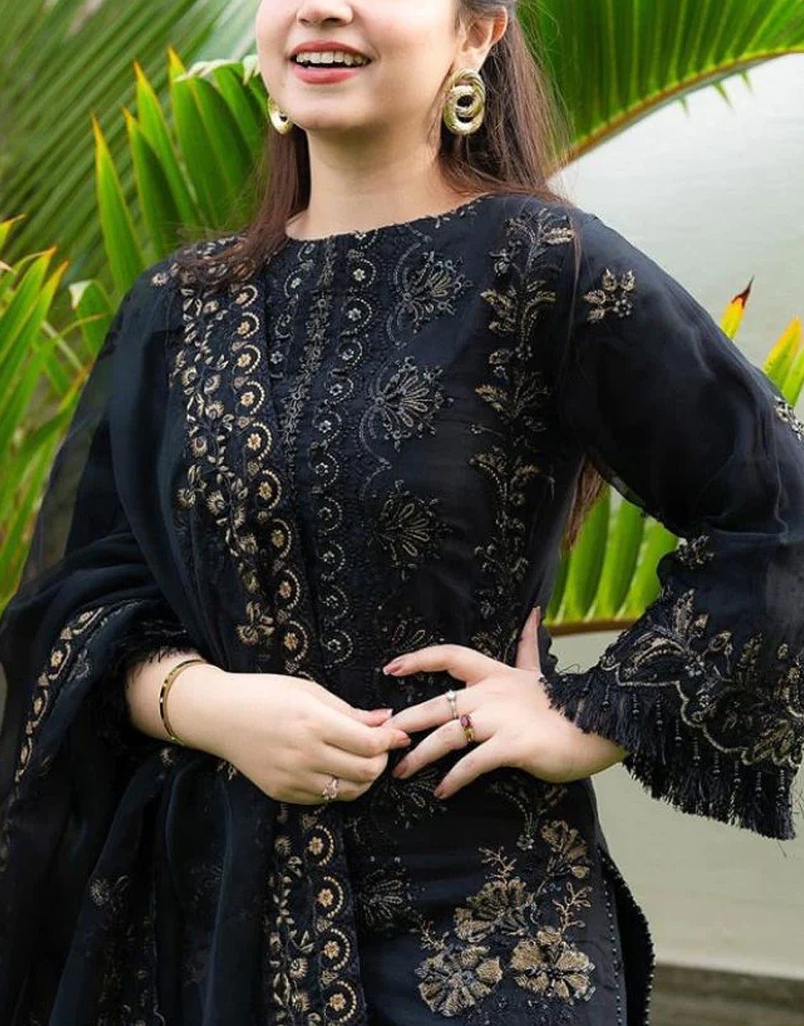 Luxury Embroidered Cotton Dress with Bamber Chiffon Dupatta