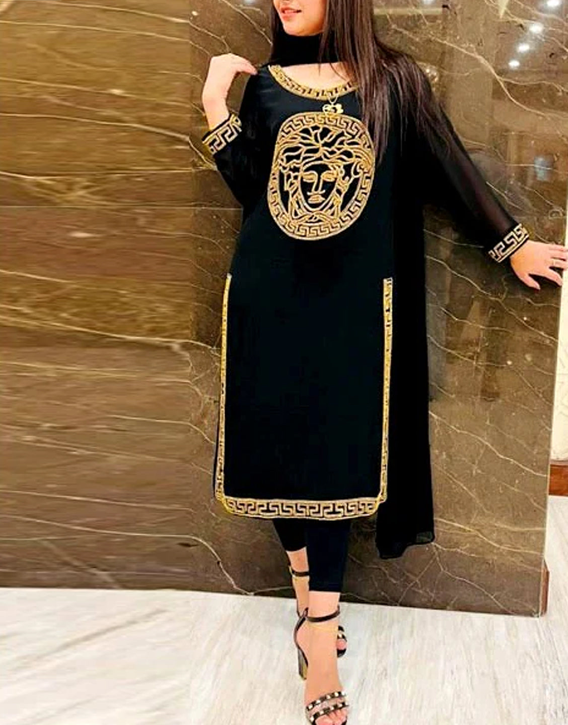 Designer 2-Piece Sequins Embroidered Black Lawn Dress 2023