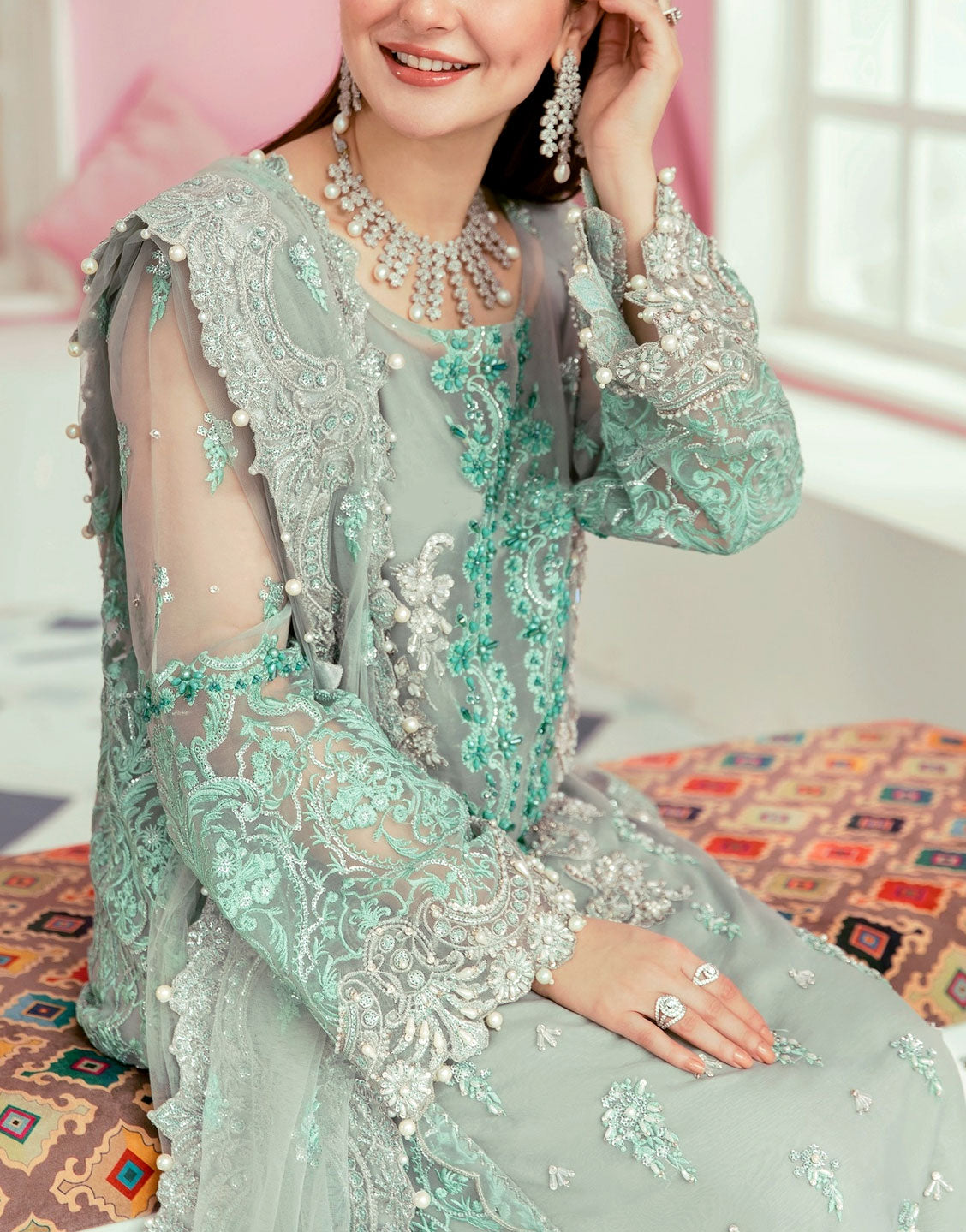 Handwork Heavy Embroidered Organza Wedding Dress - Out of Stock