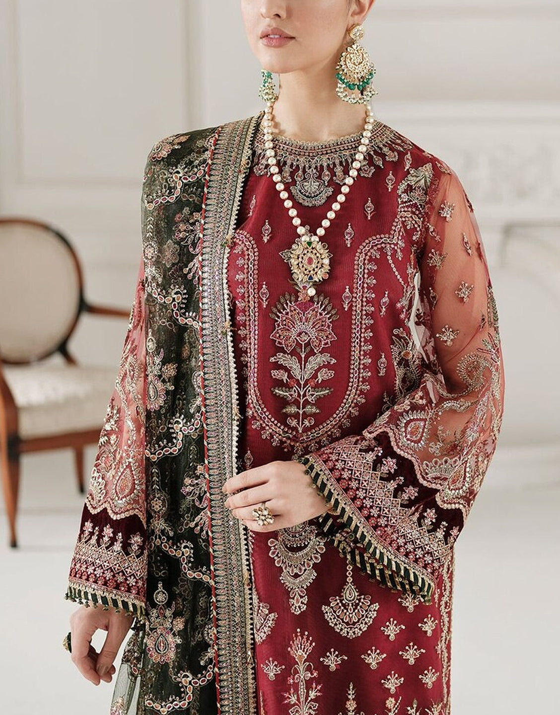 Glamorous Heavy Embroidered Net Bridal Dress with Emb. Net Dupatta