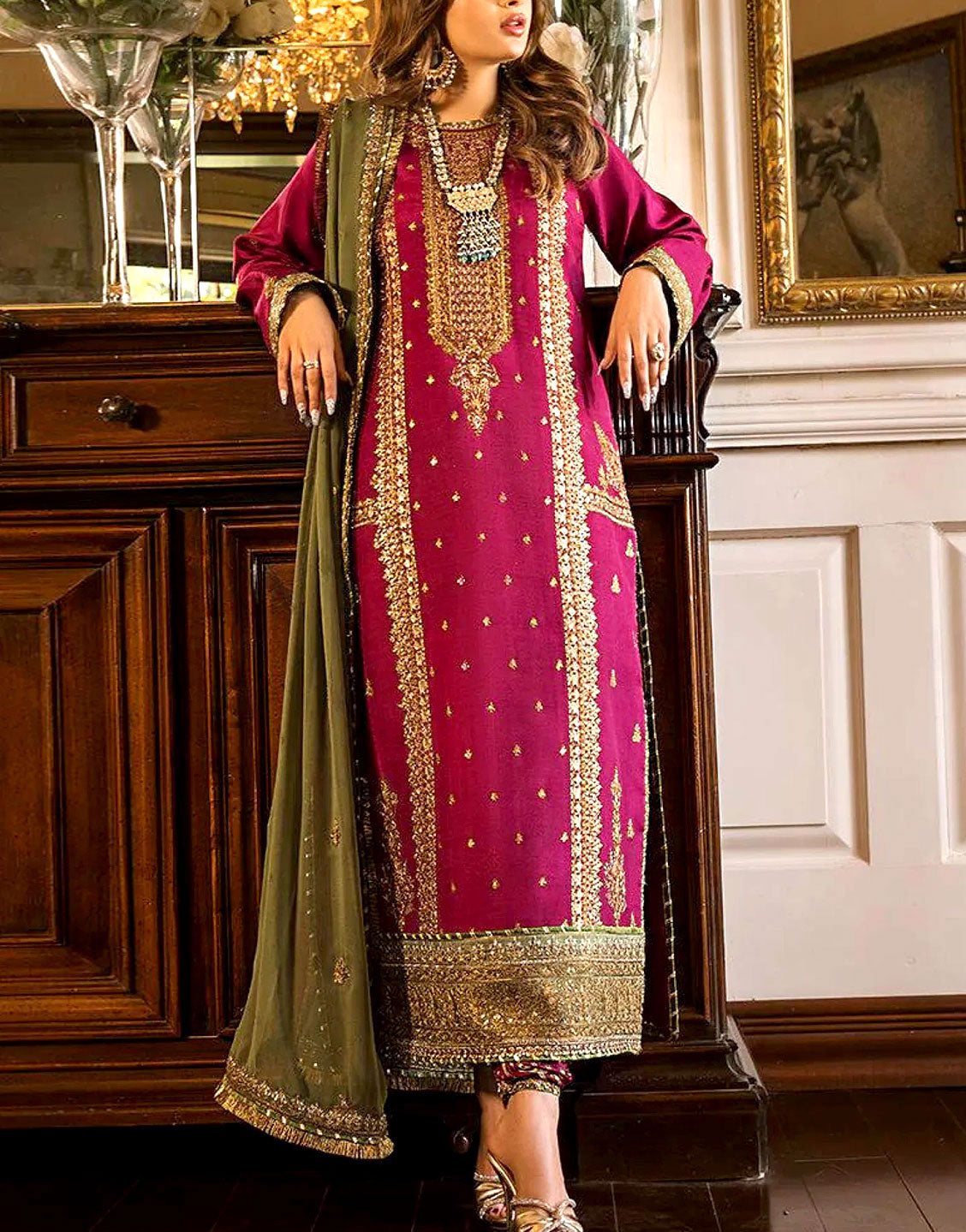 Heavy Embroidered Fancy Chiffon Wedding Dress