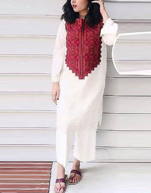 Decent 2-Piece Embroidered Lawn Dress with Embroidered Trouser