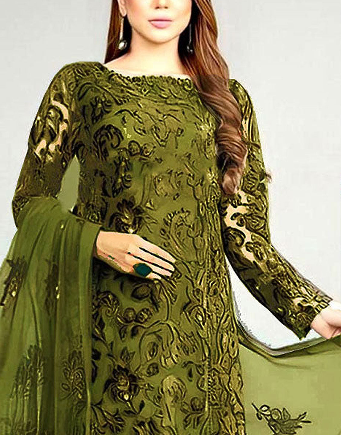 Luxury Embroidered Lawn Dress with Bamber Chiffon Dupatta