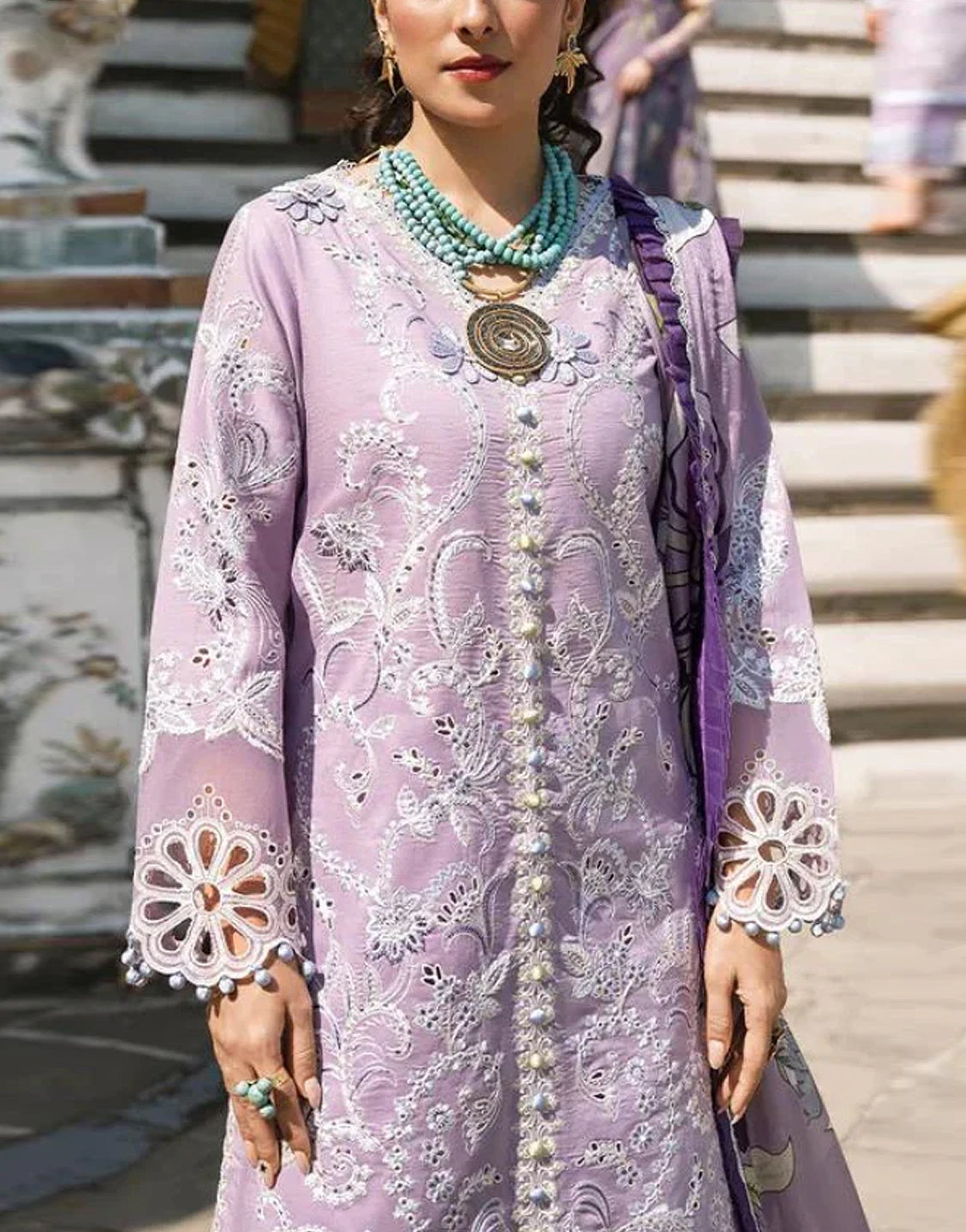 Luxury Heavy Embroidered EID Lawn Dress with Digital Print Silk Dupatta