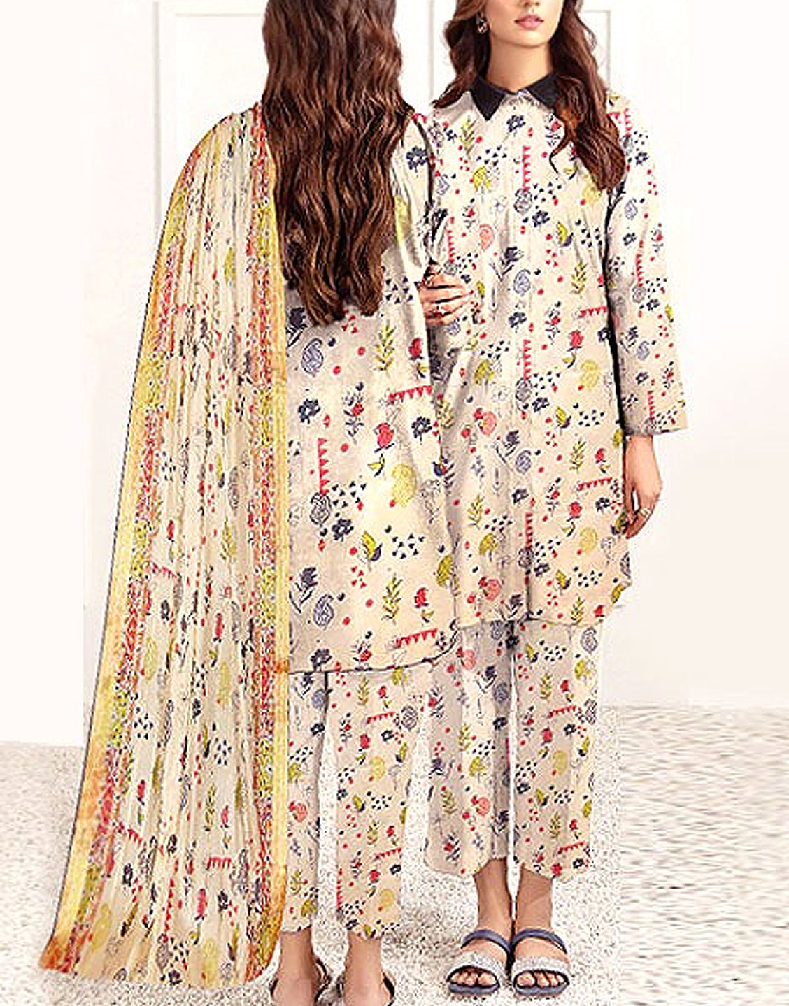 Digital All-Over Print Lawn Dress with Diamond Dupatta