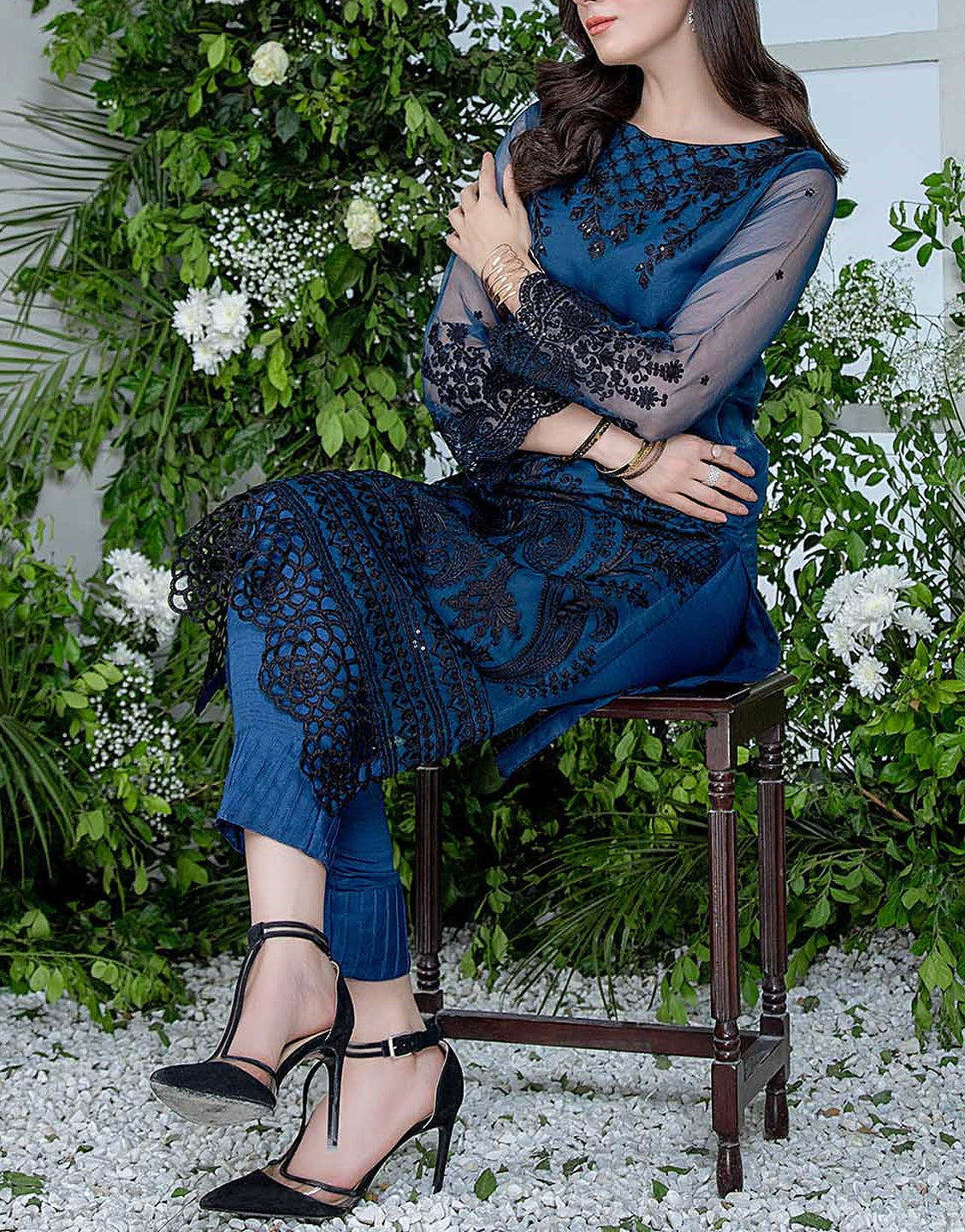 2-Piece Embroidered Fancy Organza Party Wear Dress