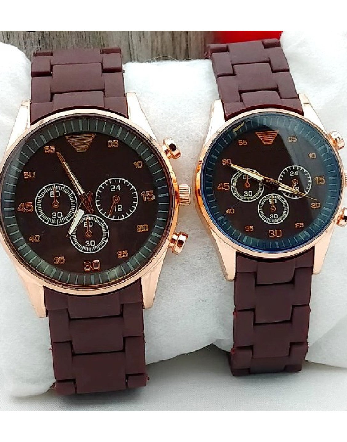 Pair of 2 Stylish Brown Rubber Chain Watch for Couple