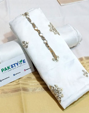 Banarsi Style Embroidered Shamoz Silk Dress with Silk Jhalar Dupatta