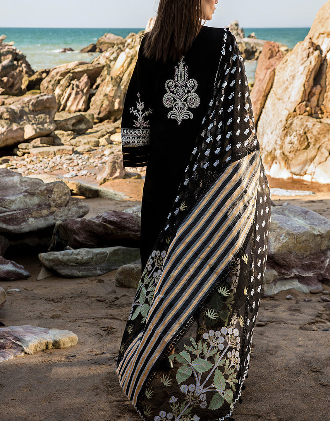 Luxury Heavy Embroidered Black Lawn Dress with Organza Dupatta - Out of Stock