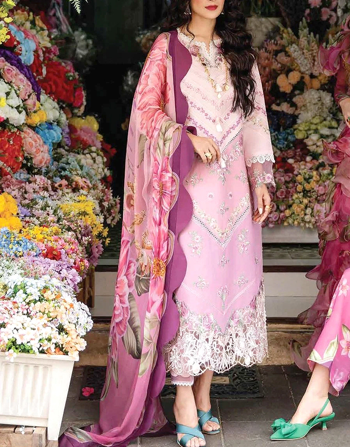 Luxury Heavy Embroidered Lawn Dress with Digital Print Silk Dupatta