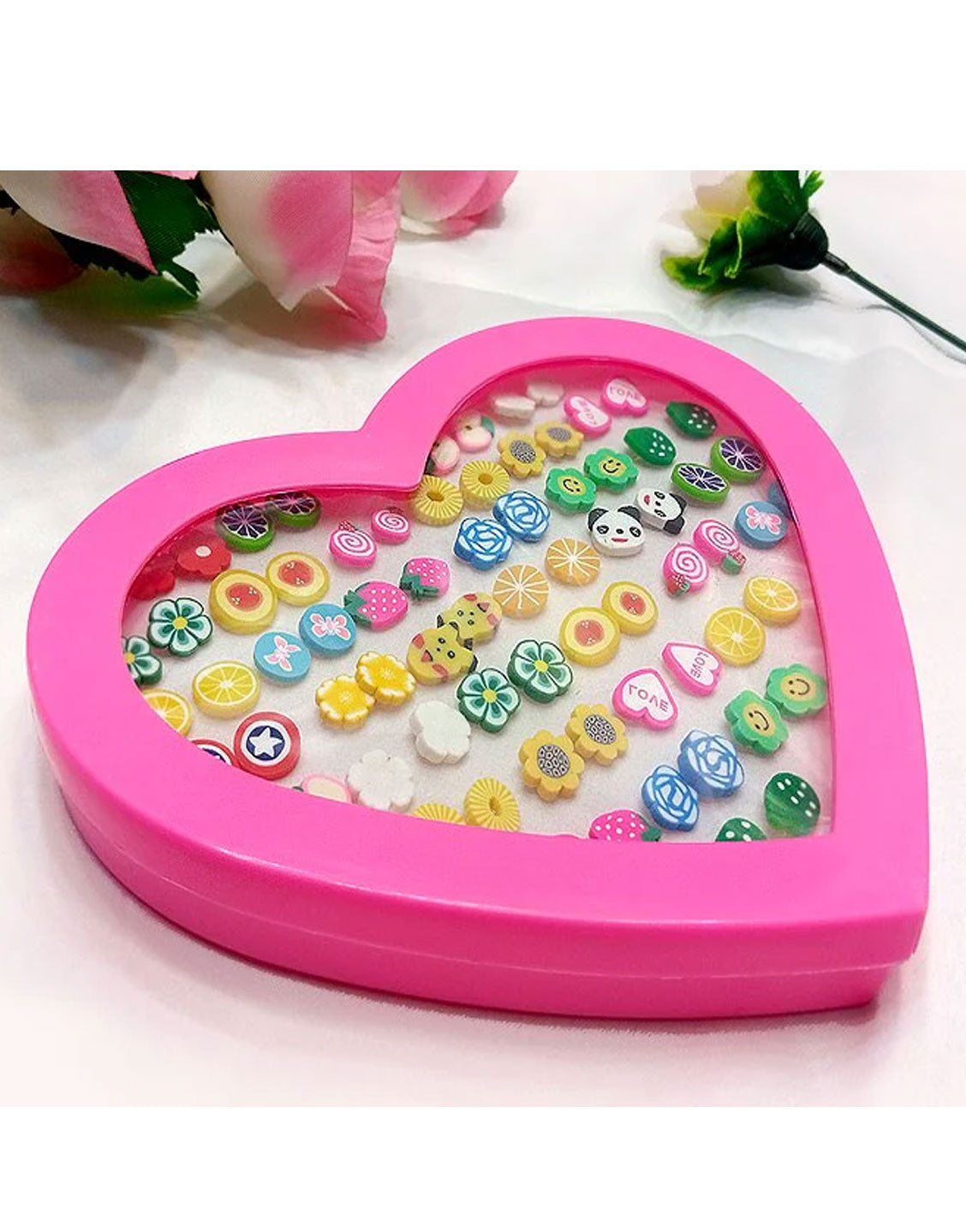 36 Pairs Mixed Color Cute Animal & Fruit Love Heart Stud Earrings Set for Girls