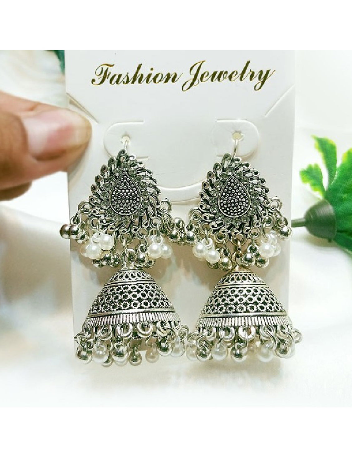Antique Style Silver Jhumki Earrings for Girls