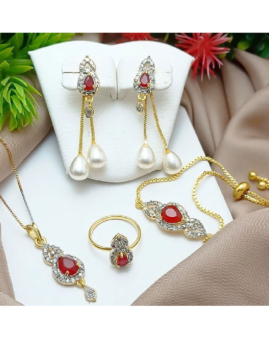 AD Zircon Combo Jewelry Set with Adjustable Bracelet & Ring
