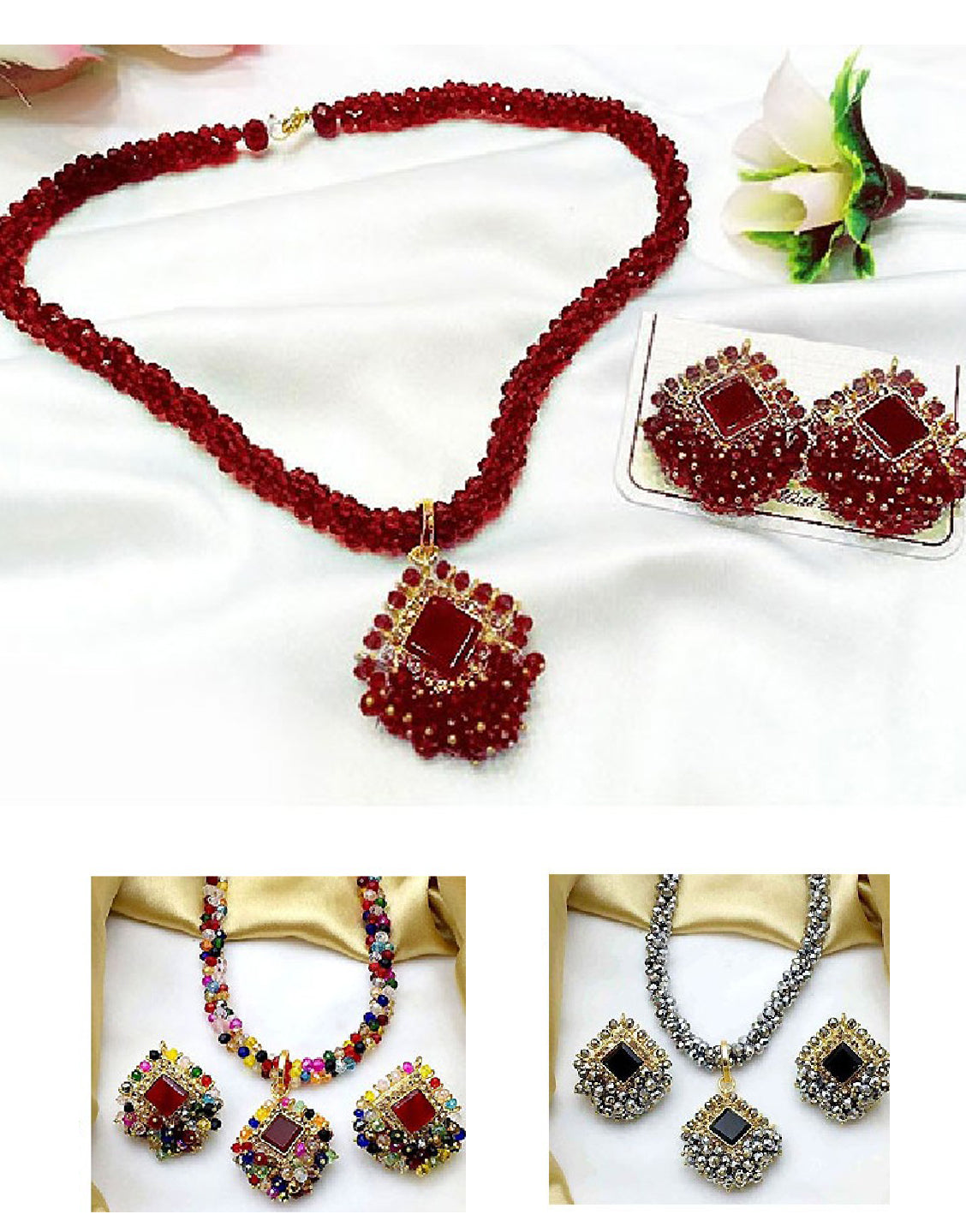 Elegant Mala Necklace Set with Earrings of Your Color Choice