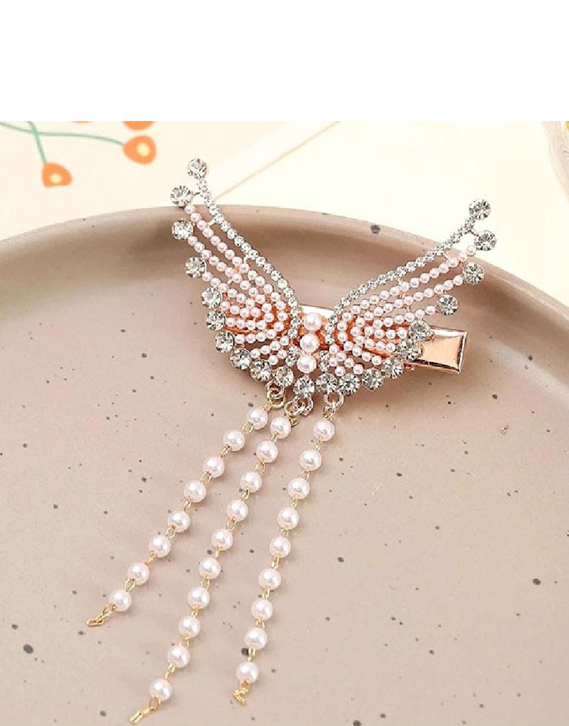 Rhinestone Pearl Angel Wings Design Headdress Hair Clip