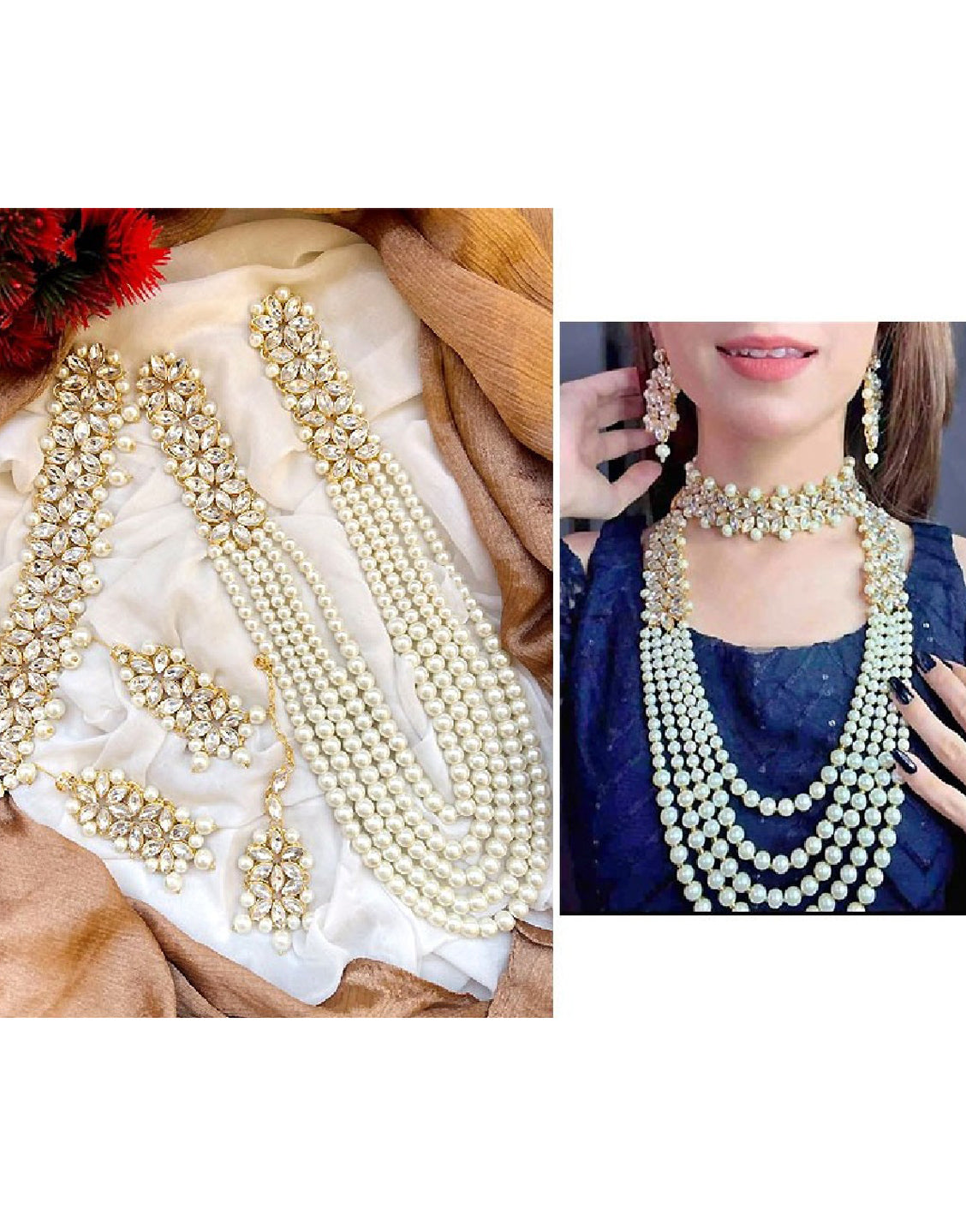 Heavy Bridal Long Mala Set with Choker, Earrings and Tikka
