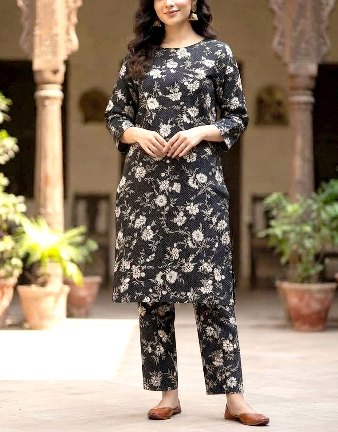 Digital All-Over Print 2-Piece Linen Winter Dress for Girls