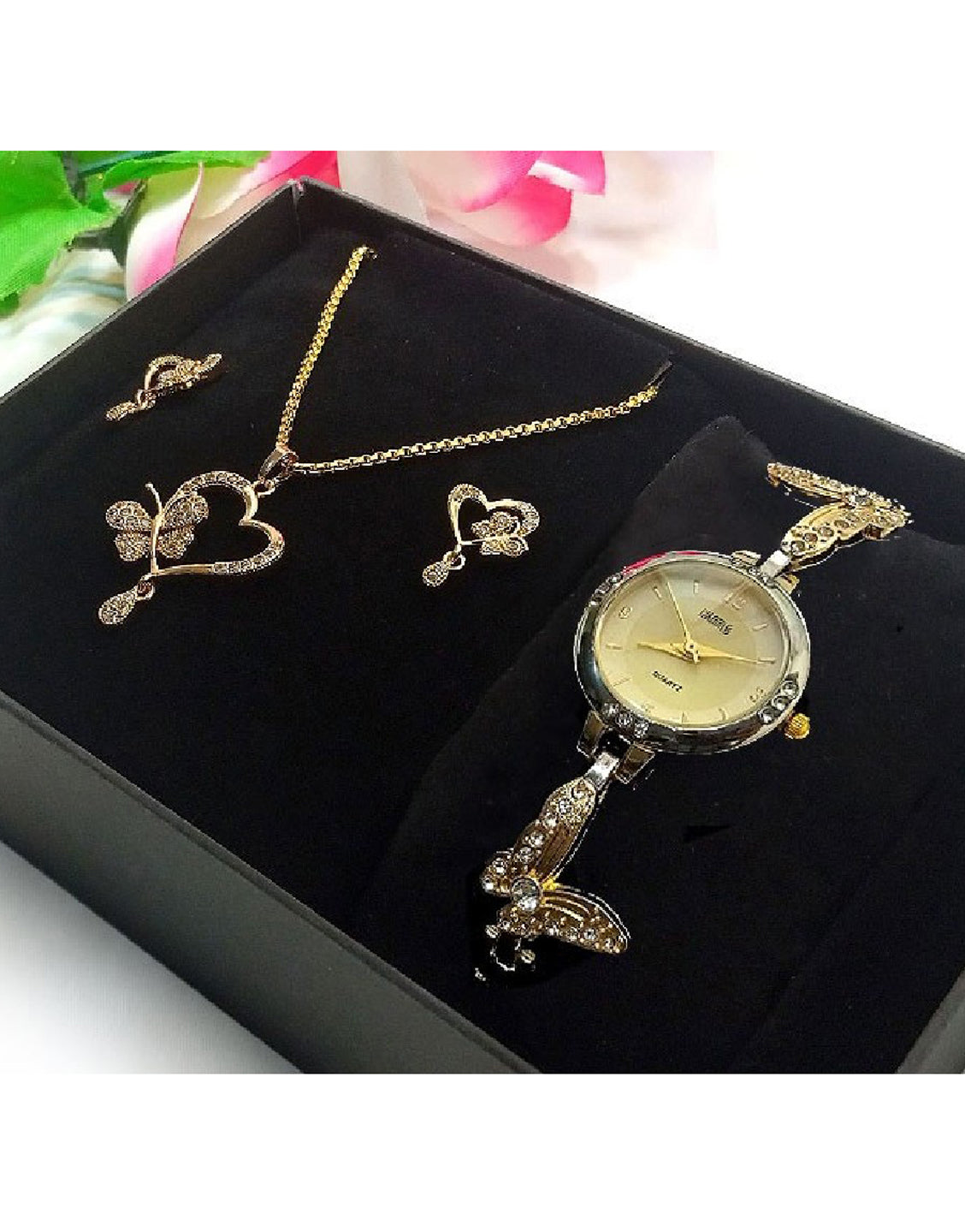 Elegant Butterfly Shape Jewellery Watch Gift Set with Gift Box
