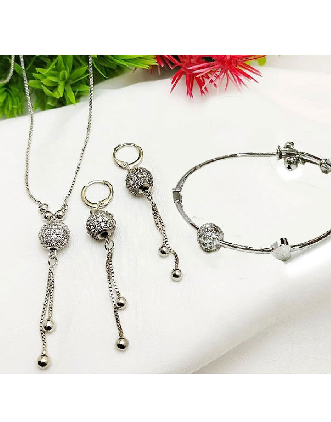 Adorable Ball Shaped Zircon Jewelry Set with Bracelet & Earrings