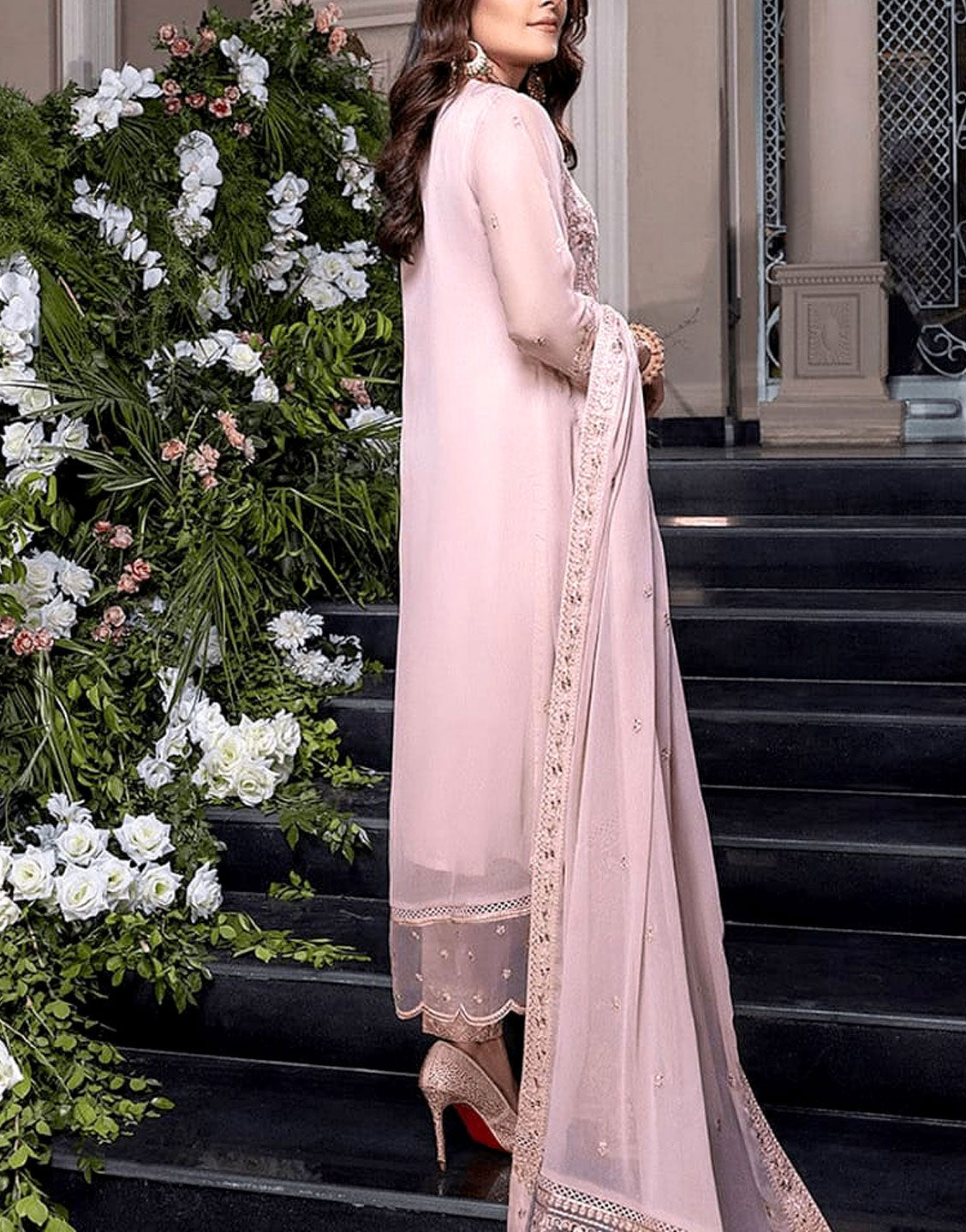 Heavy Embroidered Fancy Chiffon Wedding Dress