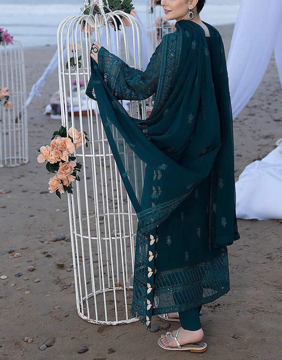 Heavy Embroidered Chiffon Party Wear Dress - Out of Stock