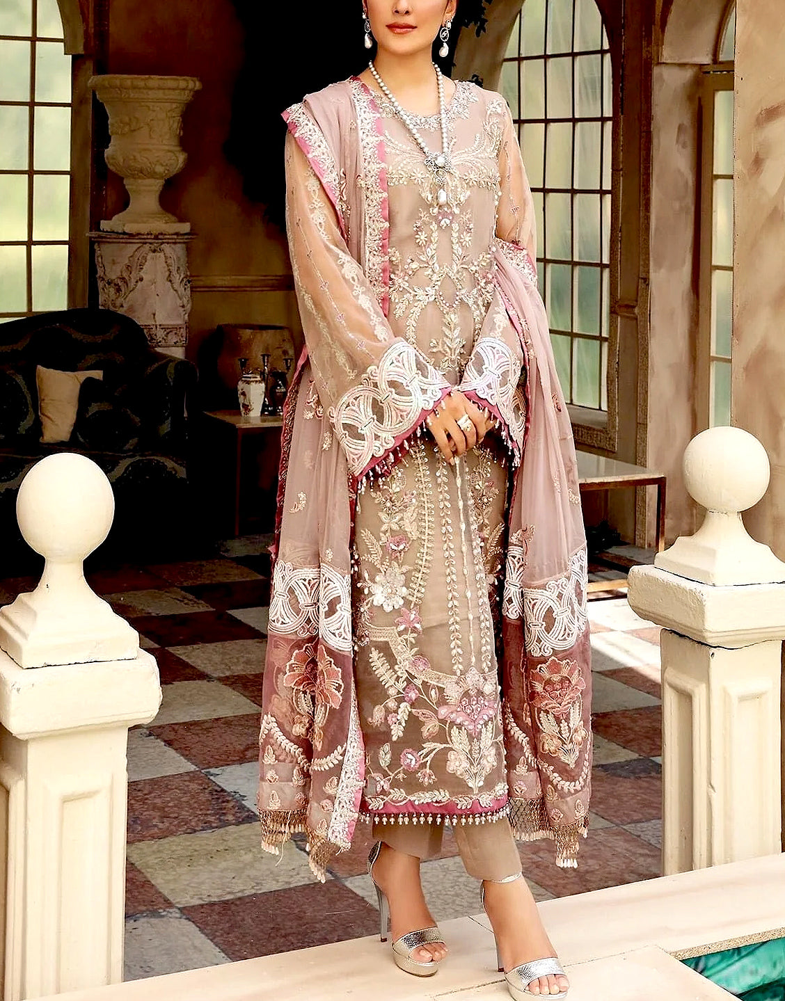 Handwork Heavy Embroidered Organza Party Wear Dress 