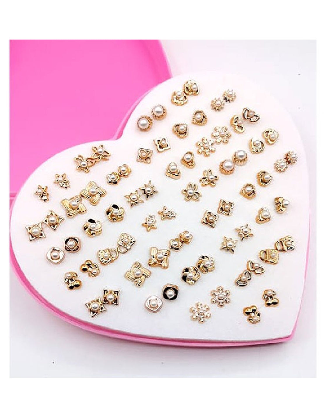 36 Pairs Golden Stud Earrings Set for Girls with Heart Shape Gift Packing