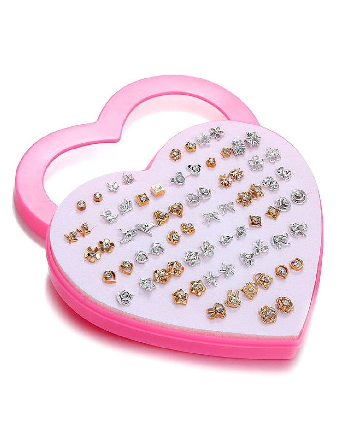 36 Pairs Mix Silver Golden Stud Earrings Set for Girls with Heart Shape Gift Packing